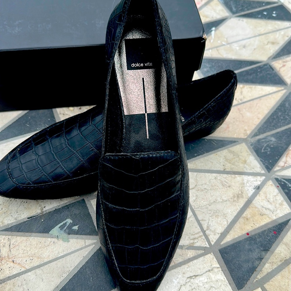 Dolce Vita Black Crocodile Effect Loafers